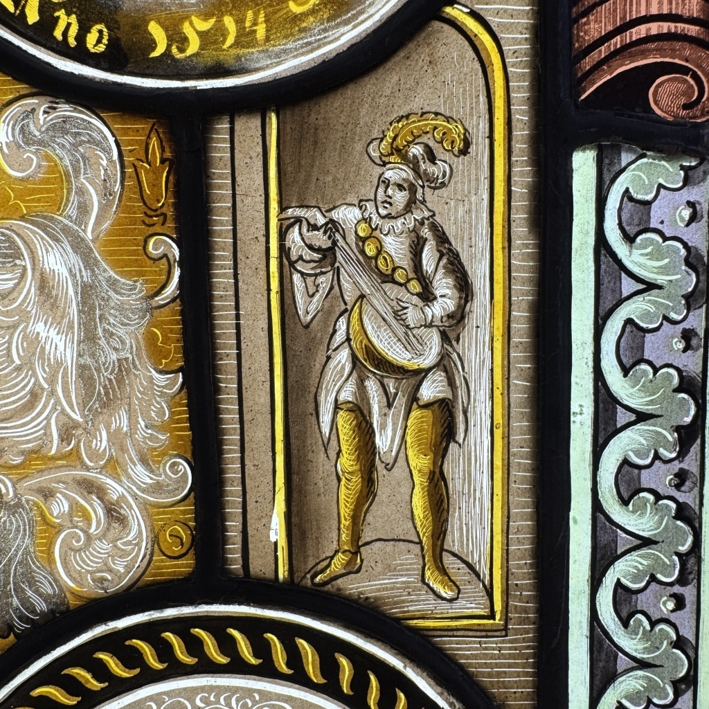 Vitrail aux blasons scènes chevaleresque (H54cm L42cm) 8