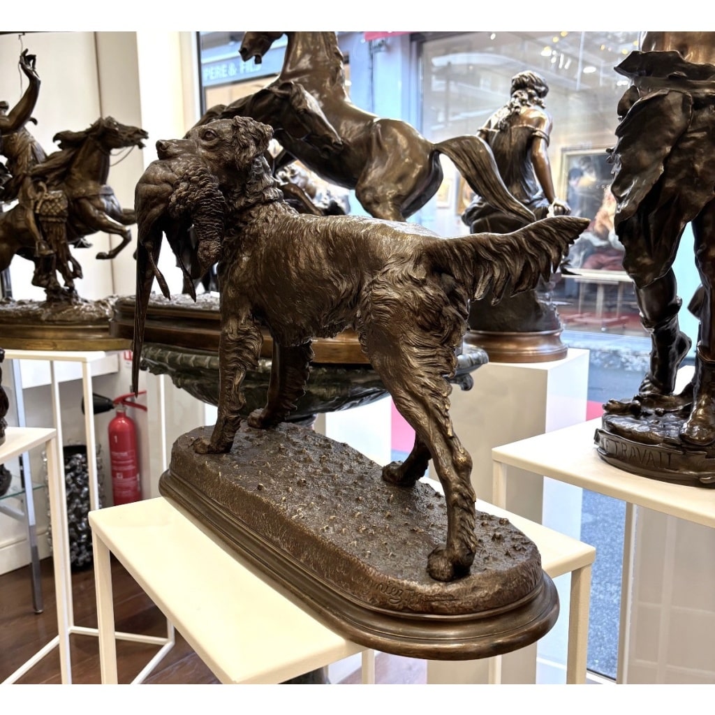 Sculpture – Chien Setter Au Gibier , Jules Moigniez (1835-1894) – Bronze 6