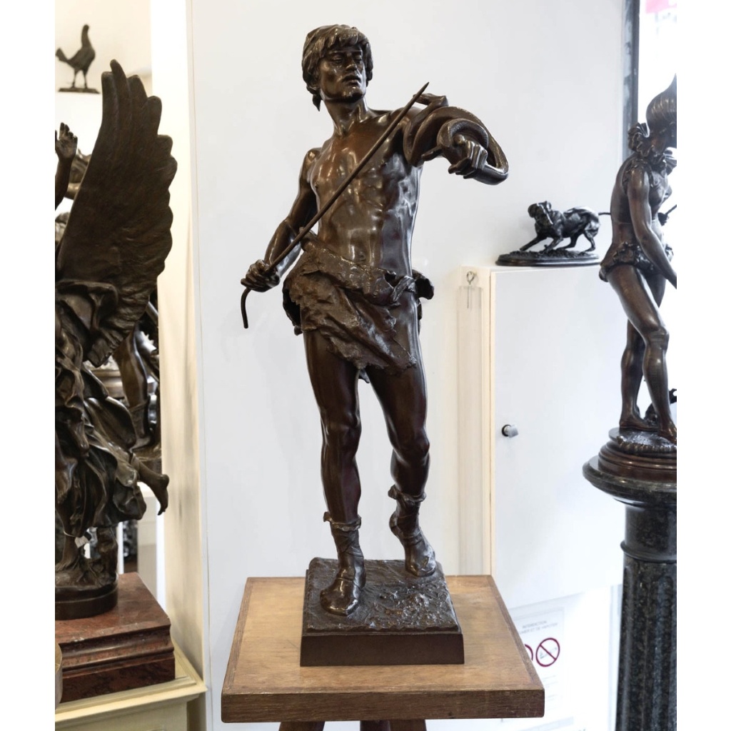 Sculpture – Le Charmeur De Serpent , Eugène Marioton (1857-1933) – Bronze
