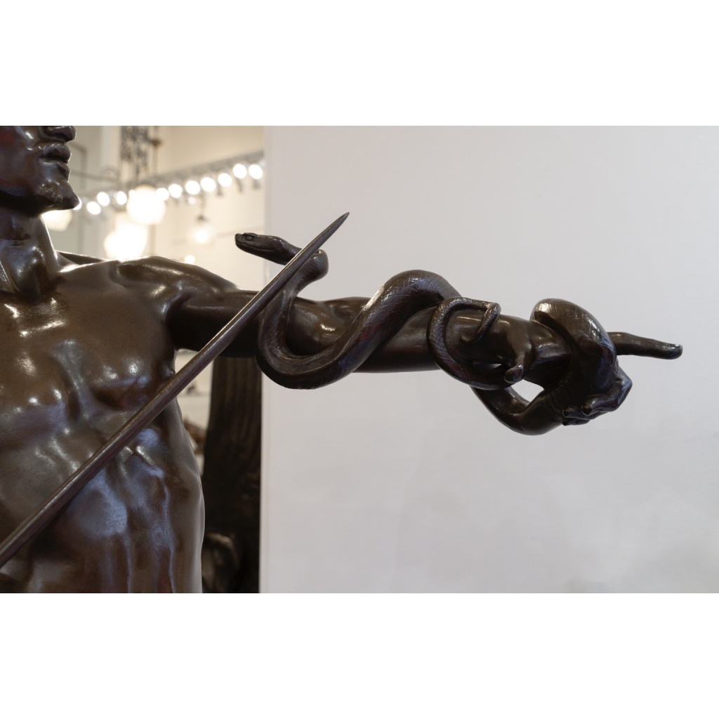 Sculpture – Le Charmeur De Serpent , Eugène Marioton (1857-1933) – Bronze 5