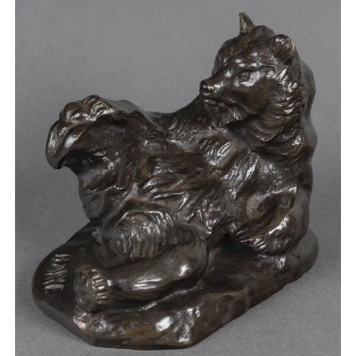 Sculpture – Ours Couché , Antoine-Louis Barye (1795-1875) – Bronze