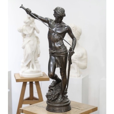 Sculpture – David Vainqueur De Goliath , Marius – Jean – Antonin Mercié (1845-1916) – Bronze