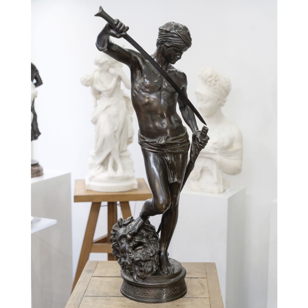 Sculpture – David Vainqueur De Goliath , Marius – Jean – Antonin Mercié (1845-1916) – Bronze 3