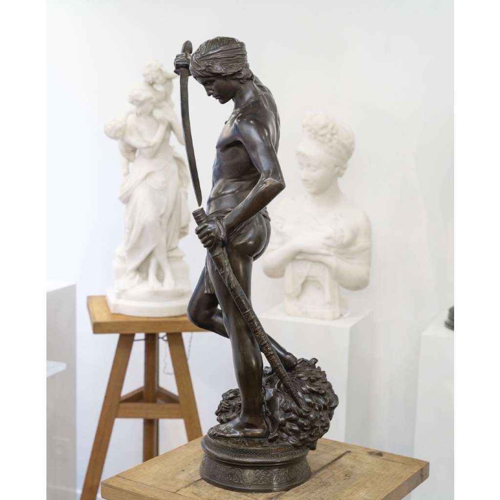 Sculpture – David Vainqueur De Goliath , Marius – Jean – Antonin Mercié (1845-1916) – Bronze 7