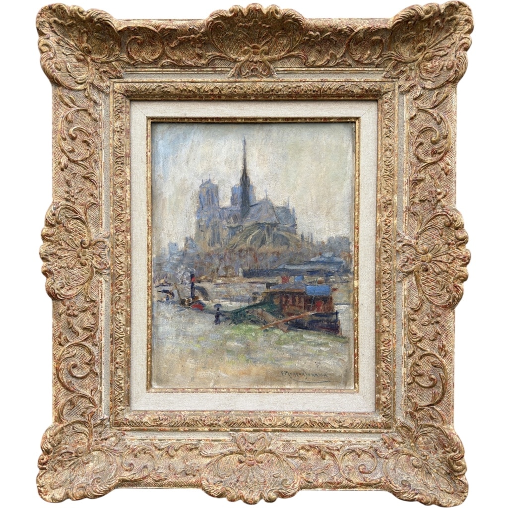 MORTON-JOHNSON Francis Paris Notre-Dame vue des quais de Seine Huile sur carton signée Certificat d&rsquo;authenticité