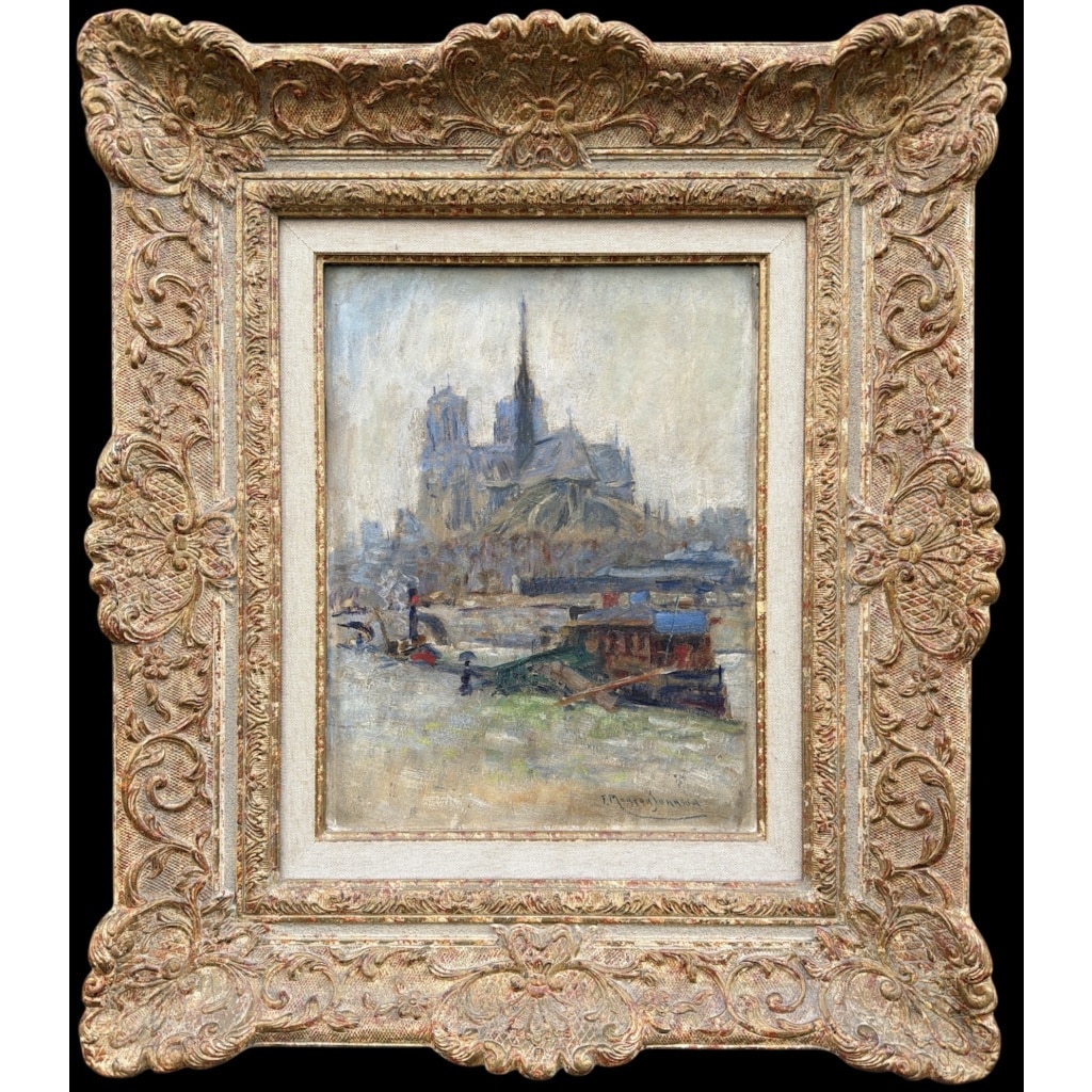 MORTON-JOHNSON Francis Paris Notre-Dame vue des quais de Seine Huile sur carton signée Certificat d&rsquo;authenticité 11