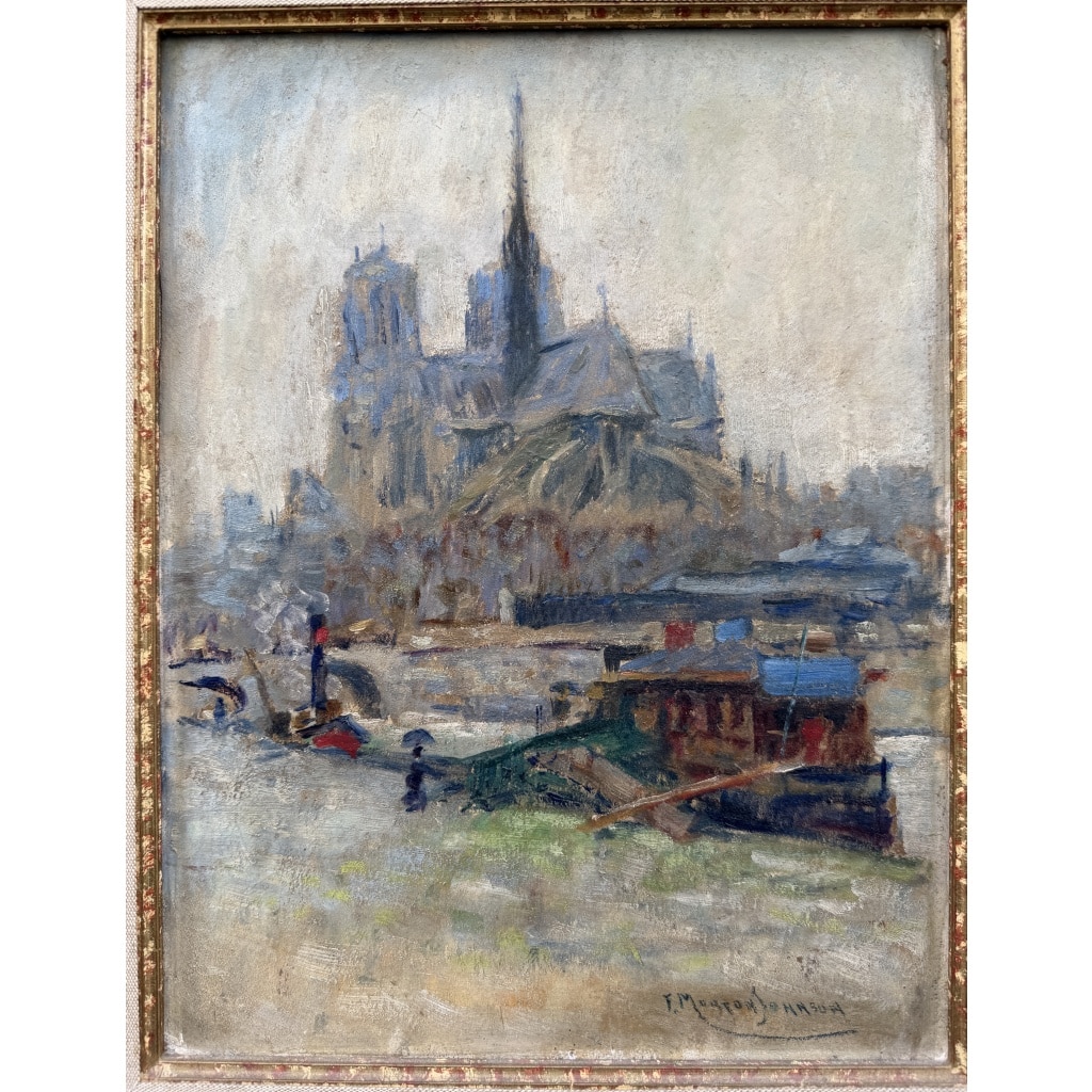 MORTON-JOHNSON Francis Paris Notre-Dame vue des quais de Seine Huile sur carton signée Certificat d&rsquo;authenticité 7