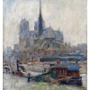 MORTON-JOHNSON Francis Paris Notre-Dame vue des quais de Seine Huile sur carton signée Certificat d&rsquo;authenticité 21