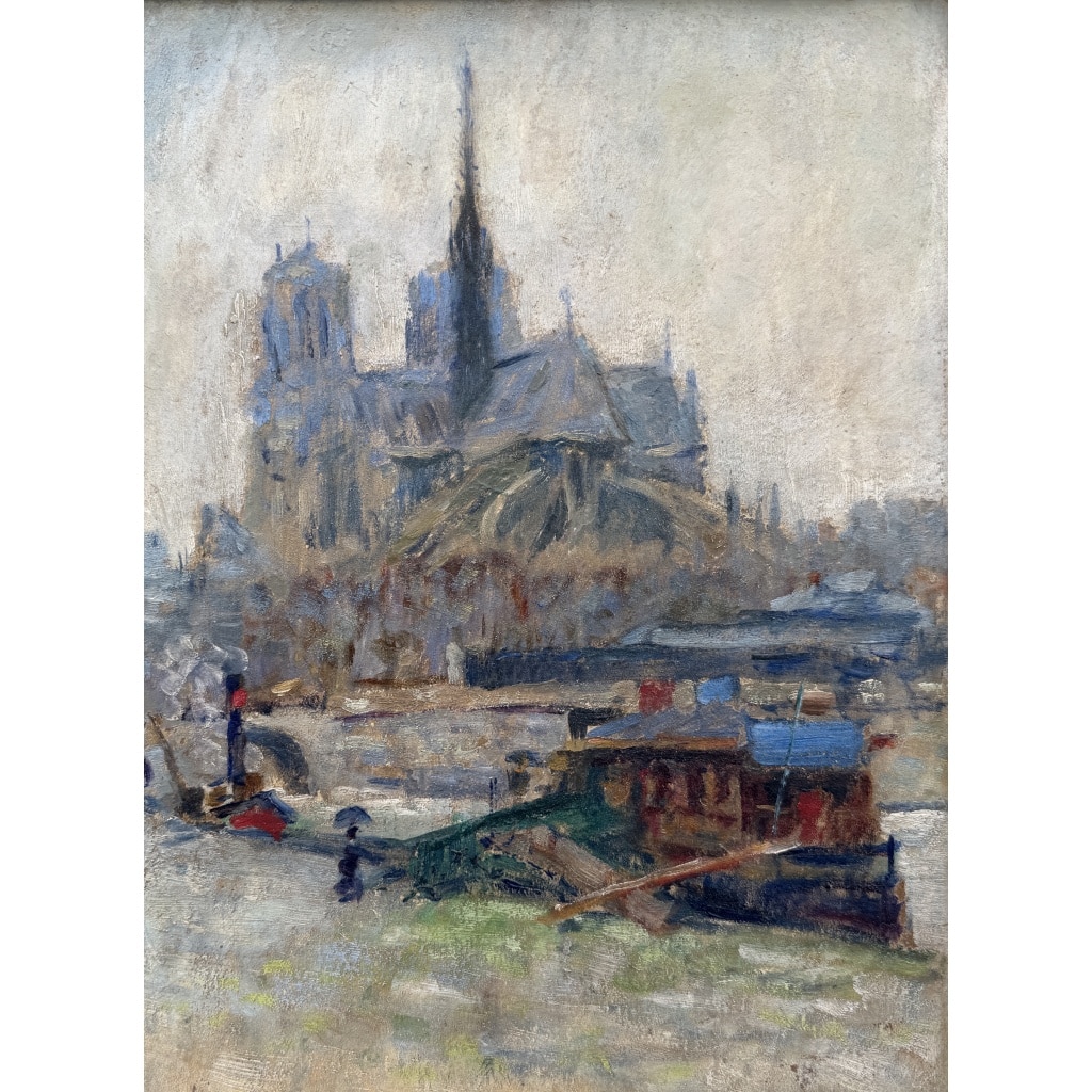MORTON-JOHNSON Francis Paris Notre-Dame vue des quais de Seine Huile sur carton signée Certificat d&rsquo;authenticité 6