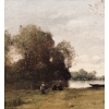 TROUILLEBERT Paul Desire Tableau 19è Ecole de Barbizon Lavandières Au Bord Du Fleuve Huile sut toile Signée Certificat d&rsquo;authenticité 21