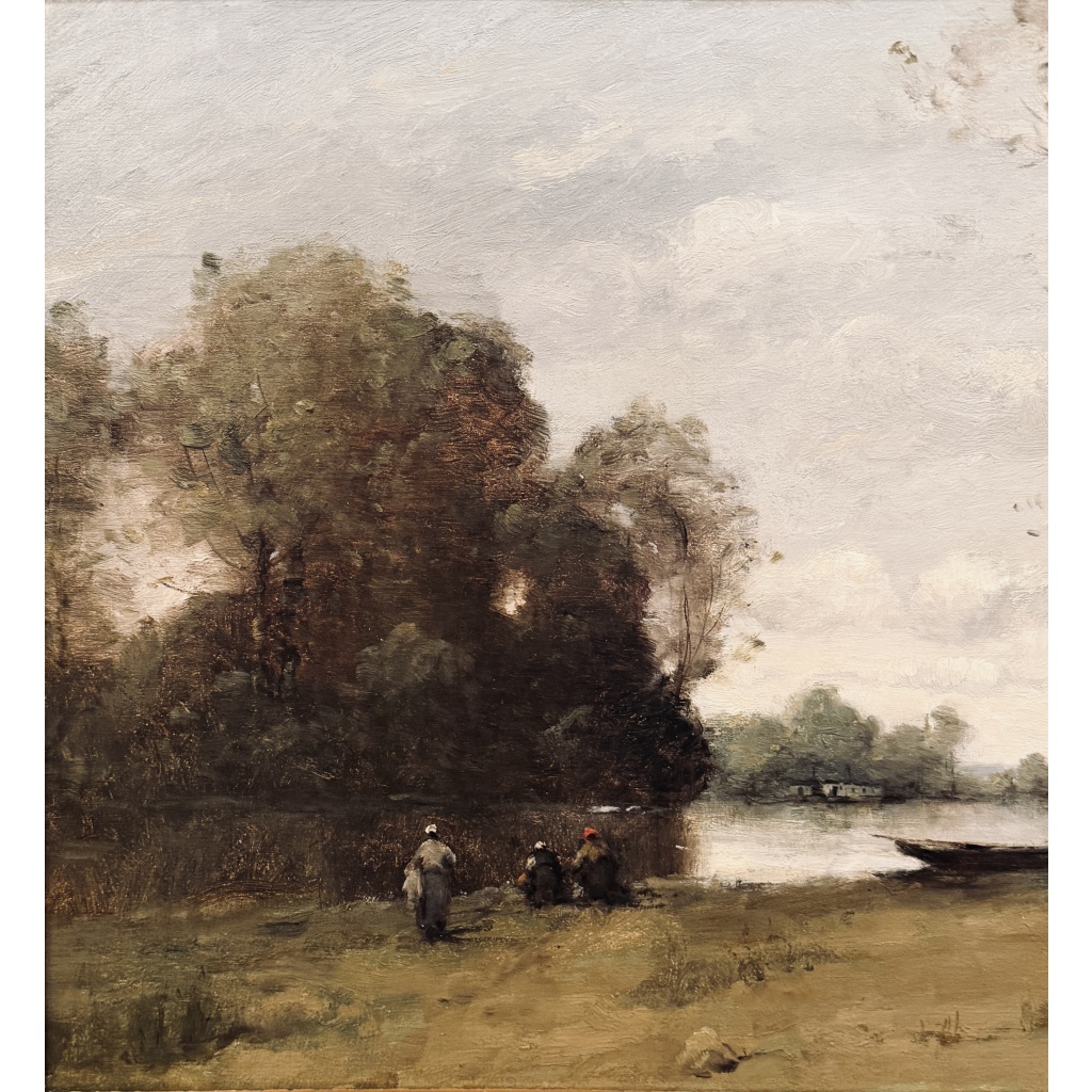TROUILLEBERT Paul Desire Tableau 19è Ecole de Barbizon Lavandières Au Bord Du Fleuve Huile sut toile Signée Certificat d&rsquo;authenticité 9