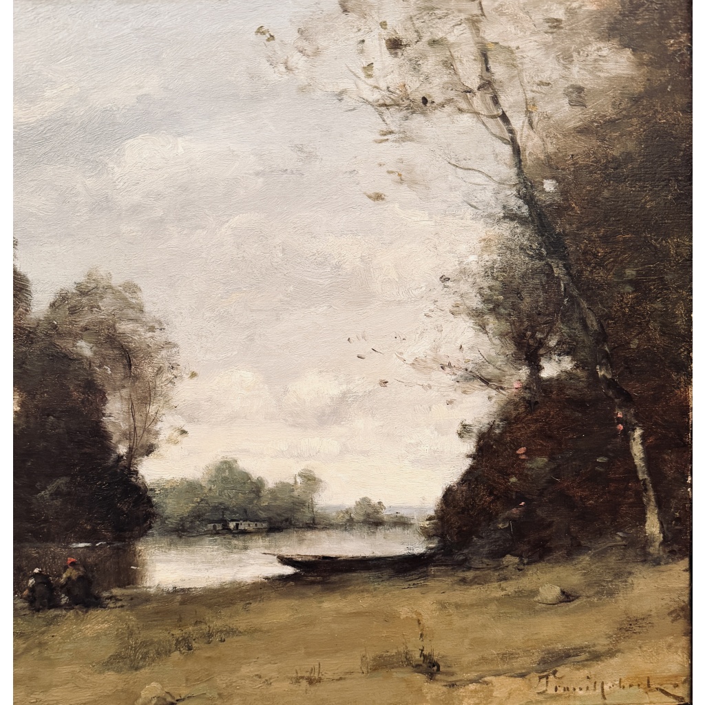 TROUILLEBERT Paul Desire Tableau 19è Ecole de Barbizon Lavandières Au Bord Du Fleuve Huile sut toile Signée Certificat d&rsquo;authenticité 13