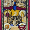 Vitrail aux blasons scènes de convivialité (H54cm L42cm) 18