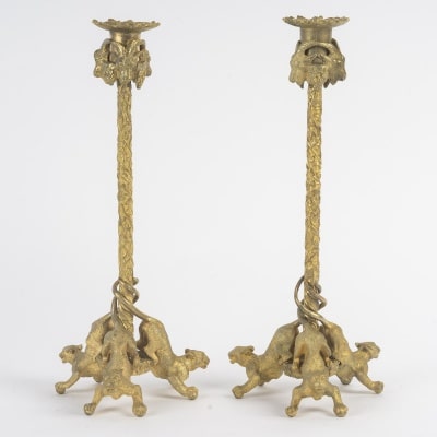 Paire de bougeoirs en bronze doré d’époque Napoléon III attribués à Christophe FRATIN Paire de bougeoirs en bronze doré d’époque Napoléon III attribués à Christophe FRATIN