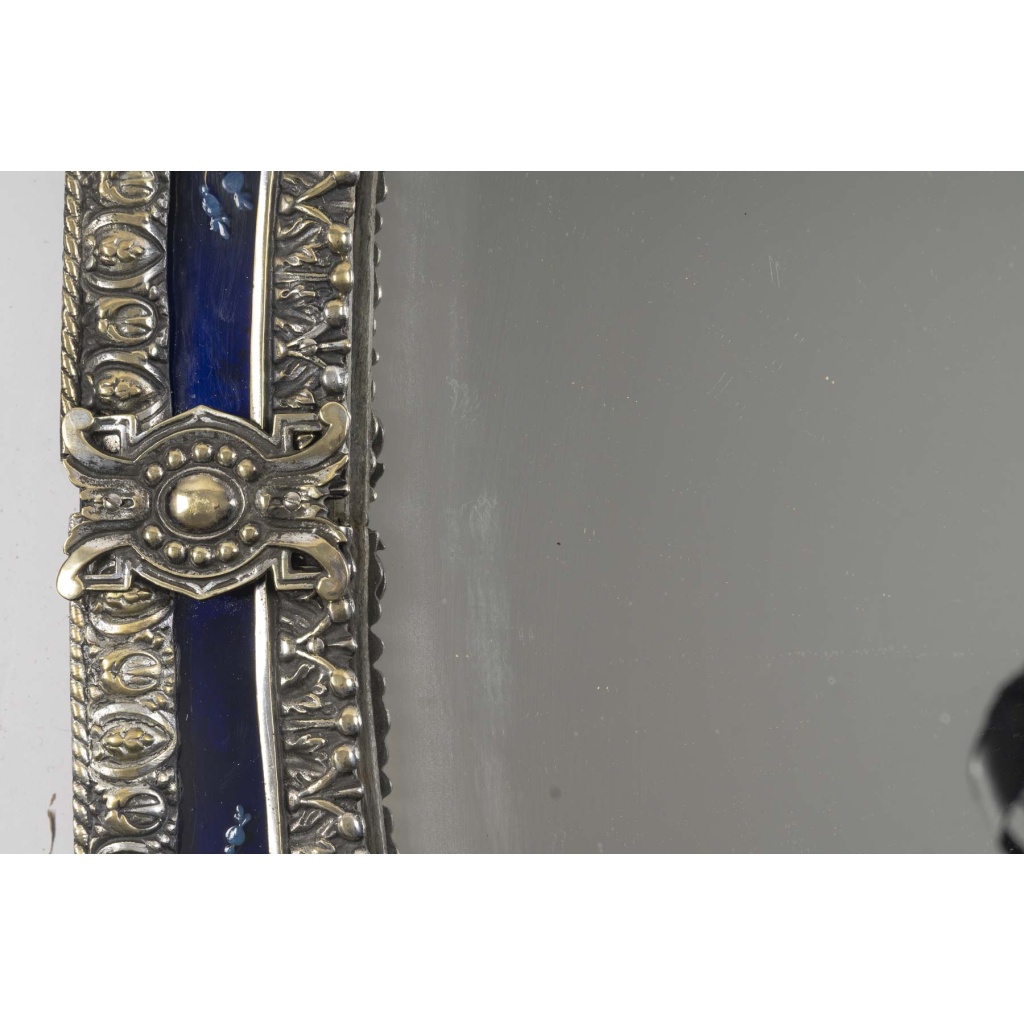 Miroir Art Nouveau en bronze et verre bleu décoré – Époque 1900 7