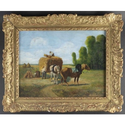 Huile sur panneau, Les moissonneurs par Achille Blot (1855-1926) 2