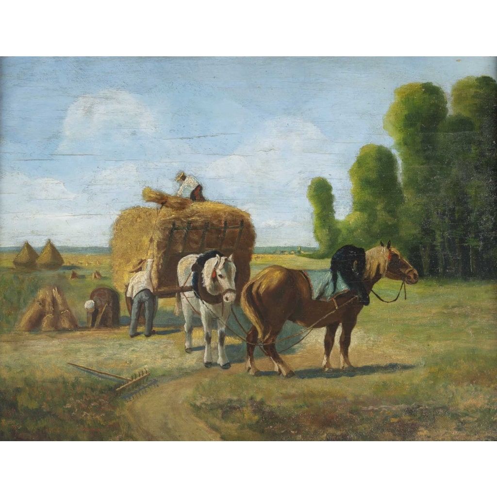 Huile sur panneau, Les moissonneurs par Achille Blot (1855-1926) 3