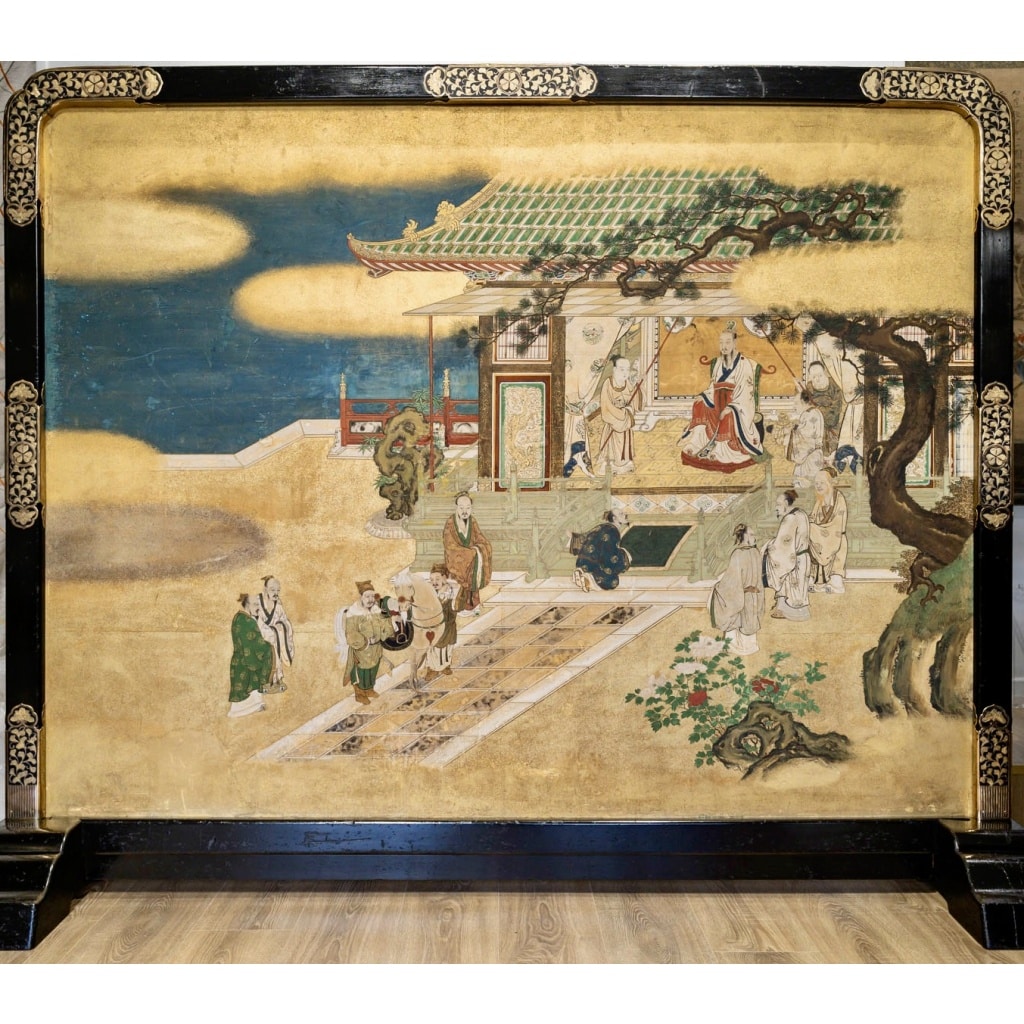 Important panneau représentant l&rsquo;Empereur chinois Liu Heng