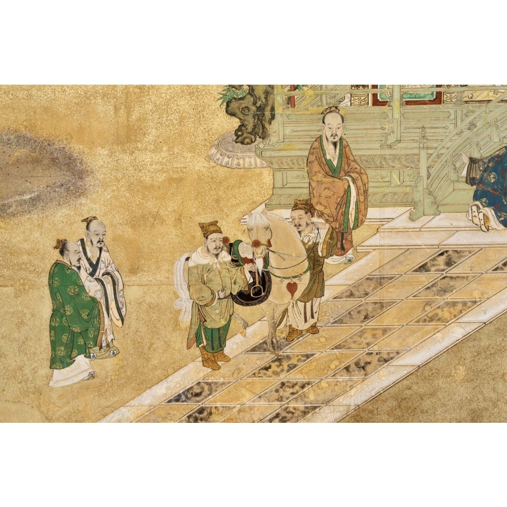 Important panneau représentant l&rsquo;Empereur chinois Liu Heng 5