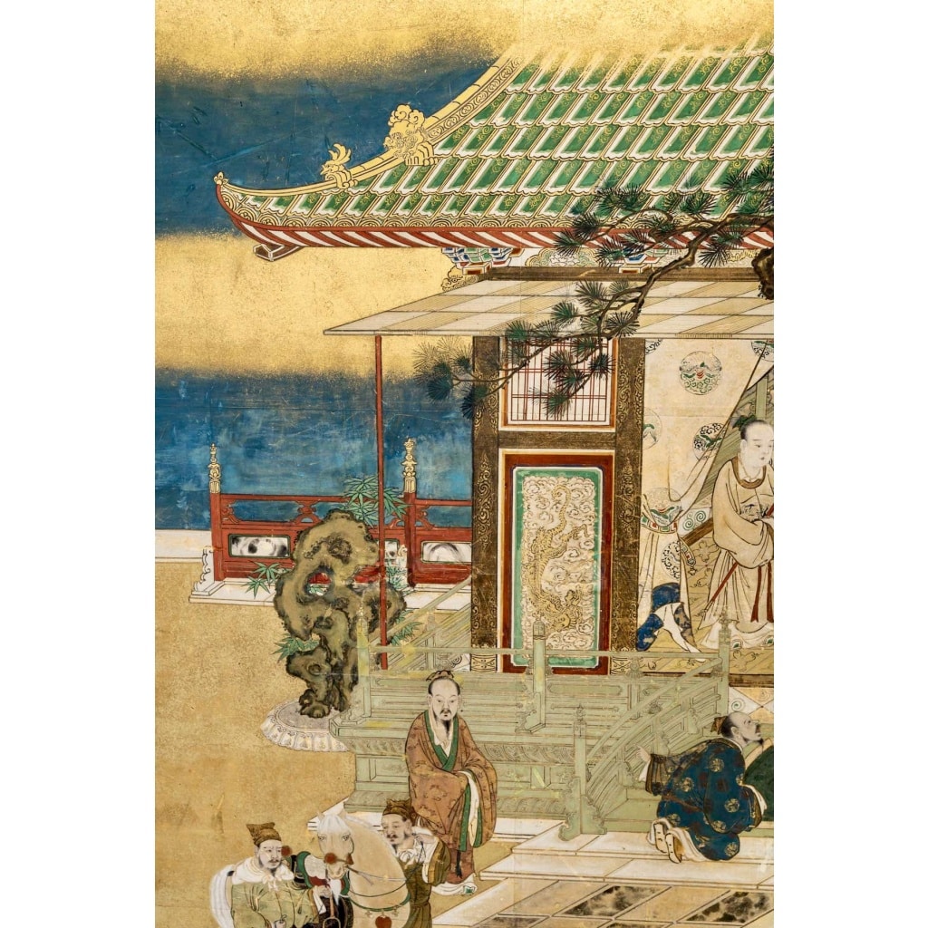 Important panneau représentant l&rsquo;Empereur chinois Liu Heng 4