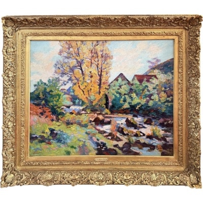 GUILLAUMIN Armand Creuse Le moulin Bouchardon en octobre 1913 Huile sur toile signée Certificat d&rsquo;authenticité