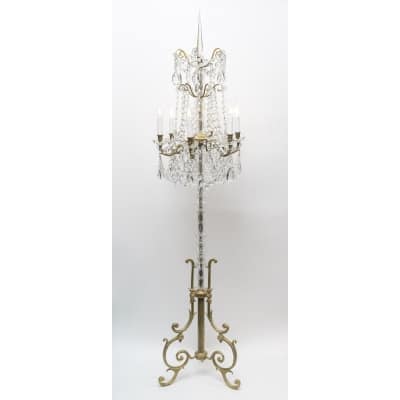 Grand Lampadaire de Style Louis XV – Bronze & Cristal