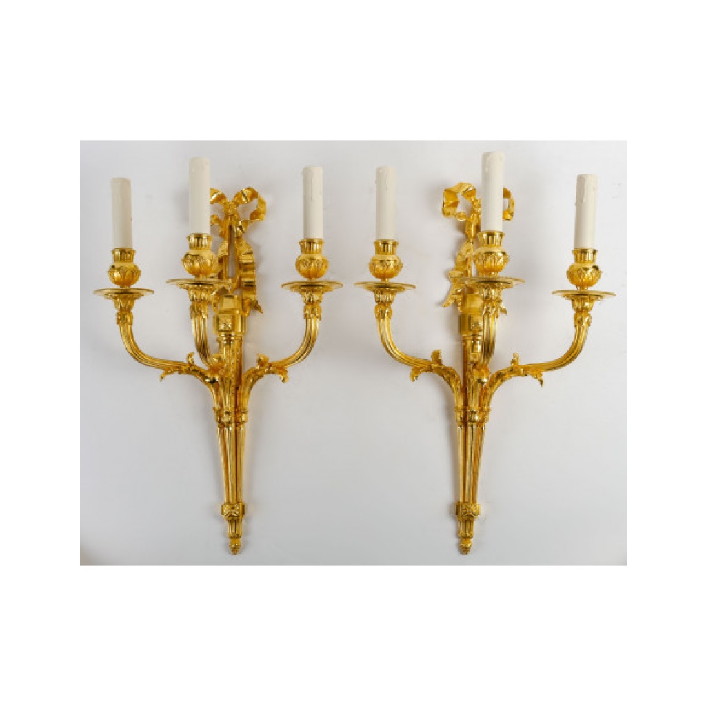 Paire d&rsquo;appliques d&rsquo;époque Napoléon III (1851 – 1870). XIXème siècle.